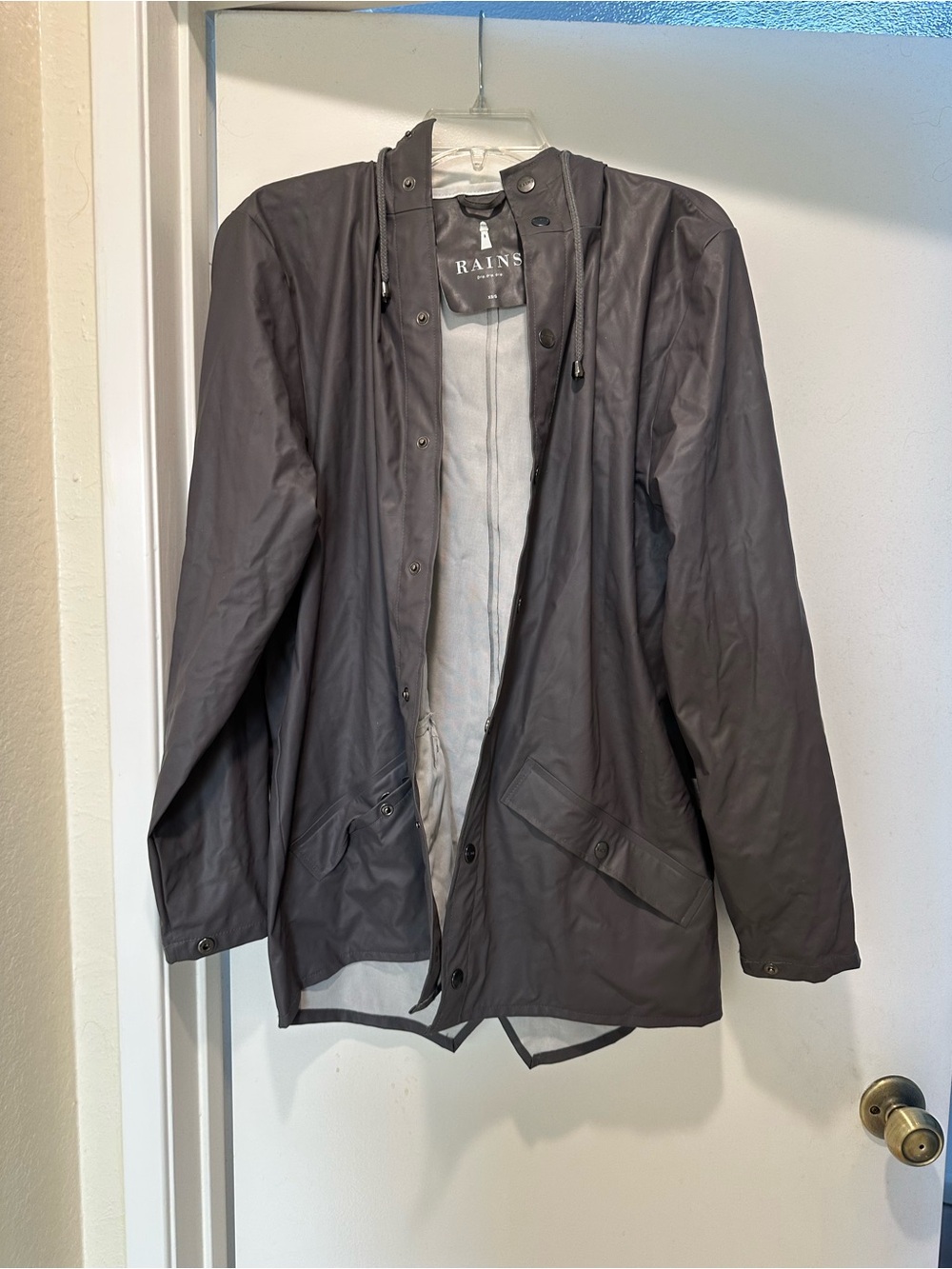 Rains Men’s Hooded Raincoat - Charcoal Size XS/Small